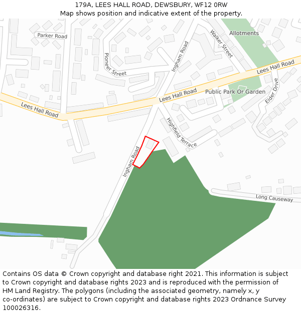 179A, LEES HALL ROAD, DEWSBURY, WF12 0RW: Location map and indicative extent of plot