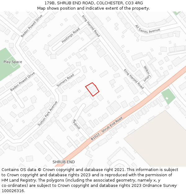 179B, SHRUB END ROAD, COLCHESTER, CO3 4RG: Location map and indicative extent of plot