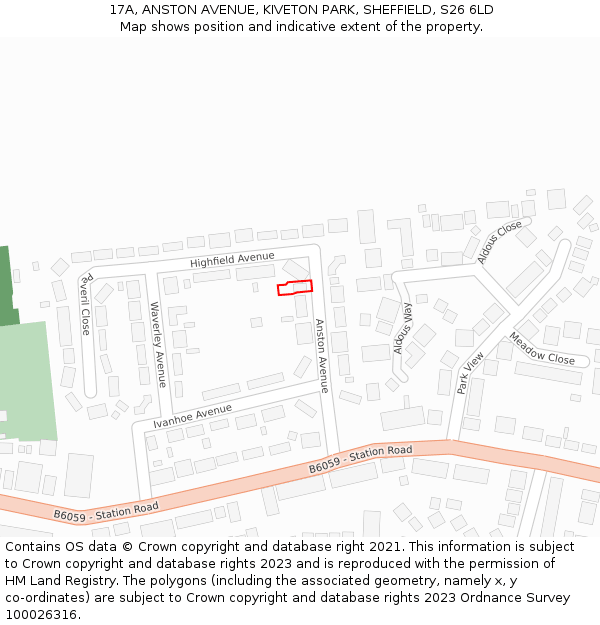 17A, ANSTON AVENUE, KIVETON PARK, SHEFFIELD, S26 6LD: Location map and indicative extent of plot