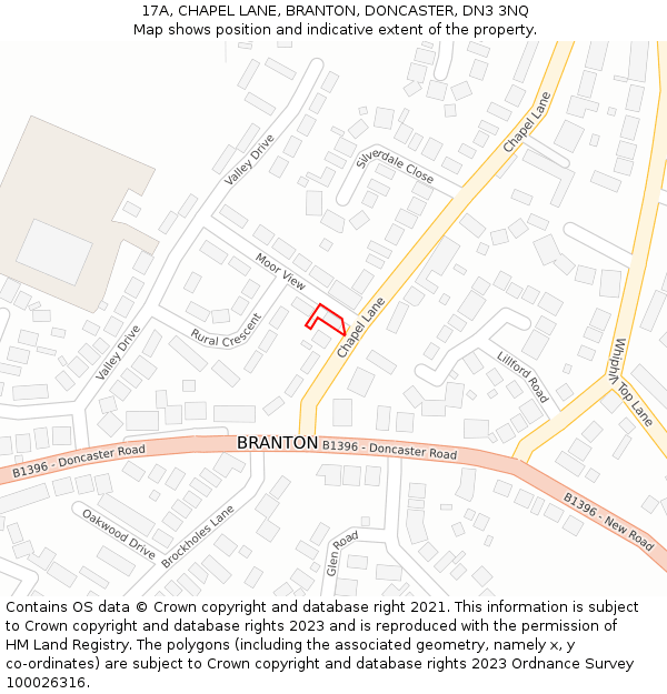 17A, CHAPEL LANE, BRANTON, DONCASTER, DN3 3NQ: Location map and indicative extent of plot
