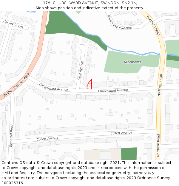17A, CHURCHWARD AVENUE, SWINDON, SN2 1NJ: Location map and indicative extent of plot