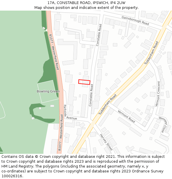 17A, CONSTABLE ROAD, IPSWICH, IP4 2UW: Location map and indicative extent of plot