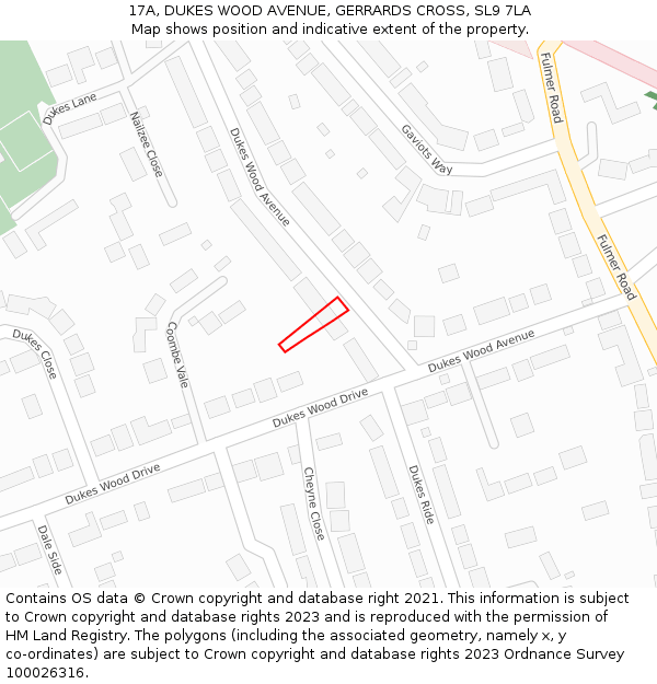 17A, DUKES WOOD AVENUE, GERRARDS CROSS, SL9 7LA: Location map and indicative extent of plot