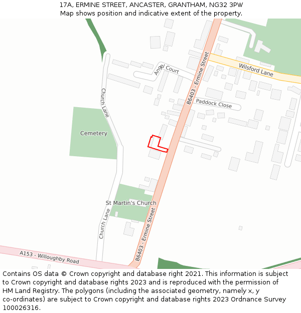 17A, ERMINE STREET, ANCASTER, GRANTHAM, NG32 3PW: Location map and indicative extent of plot