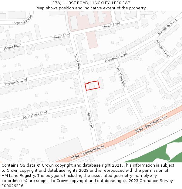 17A, HURST ROAD, HINCKLEY, LE10 1AB: Location map and indicative extent of plot