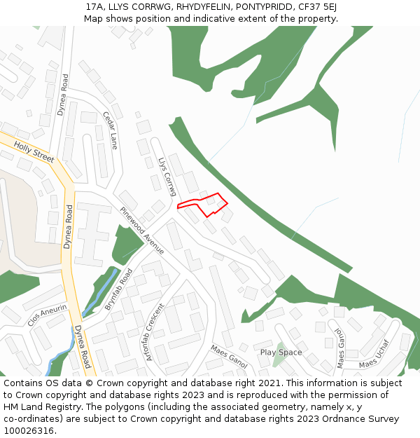 17A, LLYS CORRWG, RHYDYFELIN, PONTYPRIDD, CF37 5EJ: Location map and indicative extent of plot