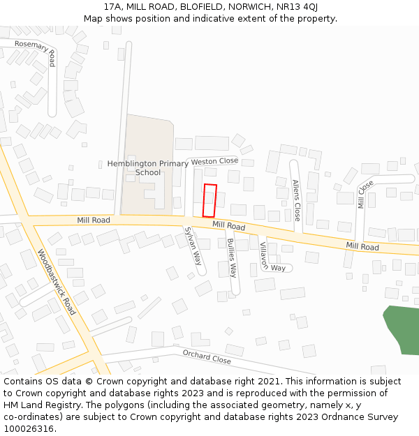 17A, MILL ROAD, BLOFIELD, NORWICH, NR13 4QJ: Location map and indicative extent of plot