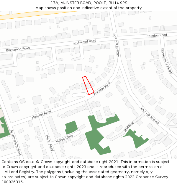 17A, MUNSTER ROAD, POOLE, BH14 9PS: Location map and indicative extent of plot