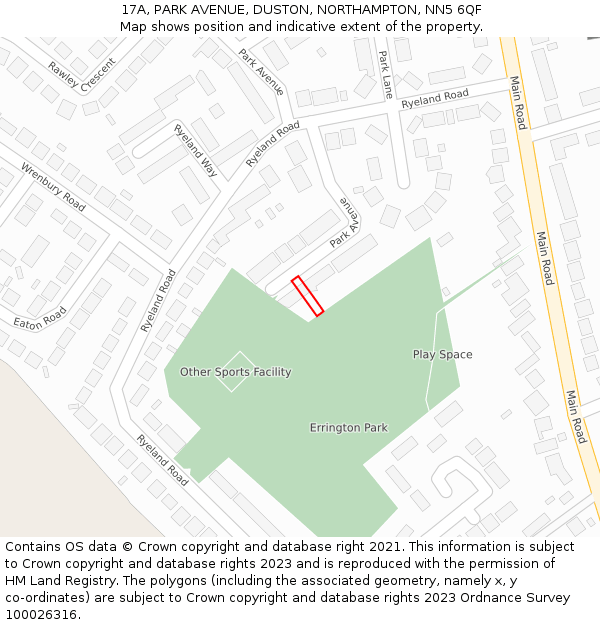 17A, PARK AVENUE, DUSTON, NORTHAMPTON, NN5 6QF: Location map and indicative extent of plot