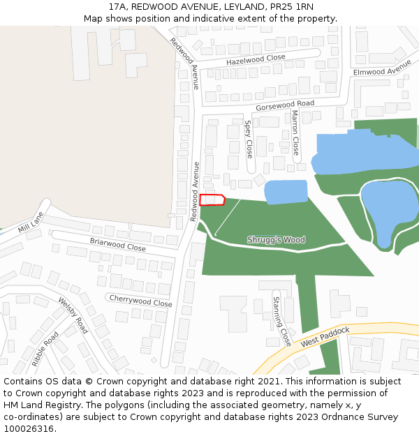 17A, REDWOOD AVENUE, LEYLAND, PR25 1RN: Location map and indicative extent of plot