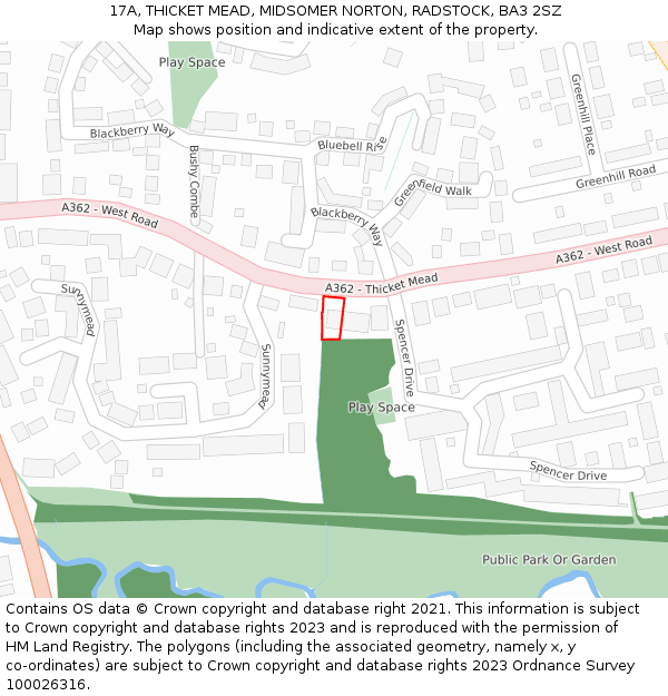 17A, THICKET MEAD, MIDSOMER NORTON, RADSTOCK, BA3 2SZ: Location map and indicative extent of plot