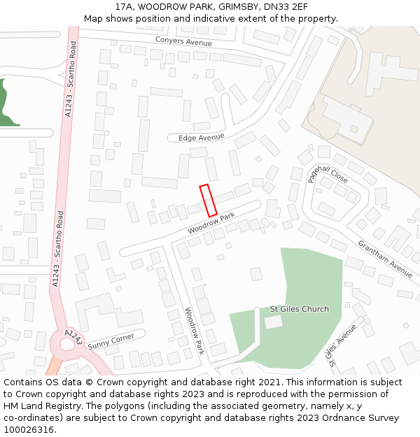 17A, WOODROW PARK, GRIMSBY, DN33 2EF: Location map and indicative extent of plot