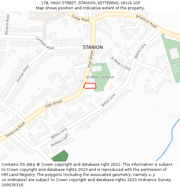 17B, HIGH STREET, STANION, KETTERING, NN14 1DF: Location map and indicative extent of plot