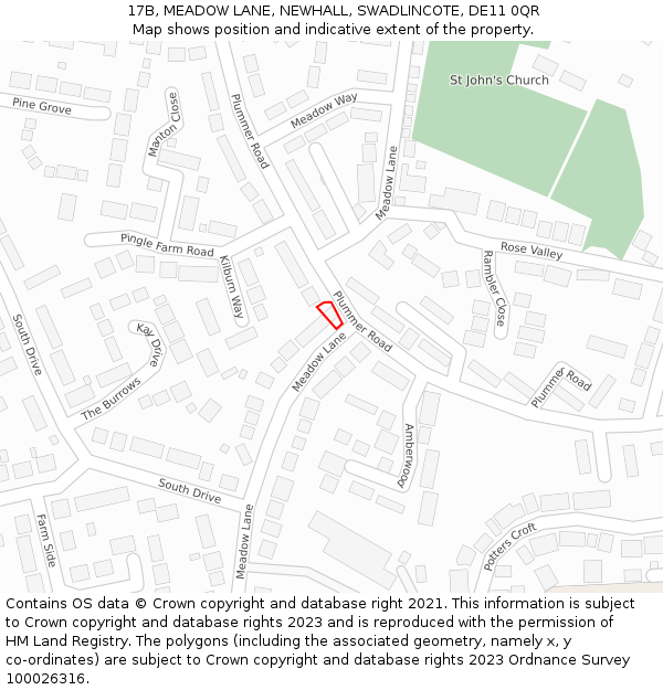 17B, MEADOW LANE, NEWHALL, SWADLINCOTE, DE11 0QR: Location map and indicative extent of plot