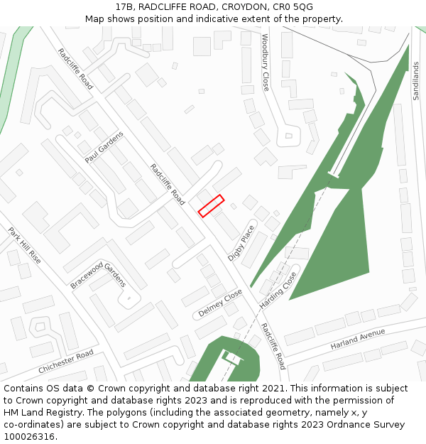 17B, RADCLIFFE ROAD, CROYDON, CR0 5QG: Location map and indicative extent of plot