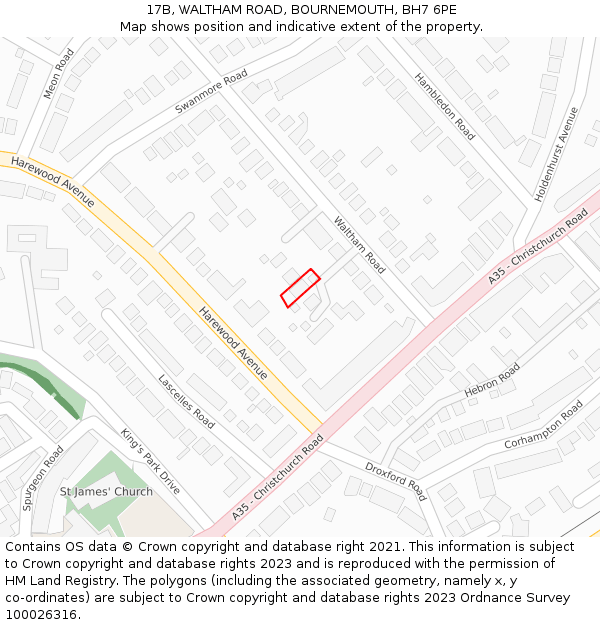 17B, WALTHAM ROAD, BOURNEMOUTH, BH7 6PE: Location map and indicative extent of plot