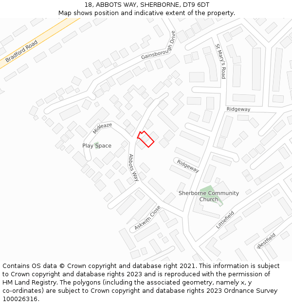 18, ABBOTS WAY, SHERBORNE, DT9 6DT: Location map and indicative extent of plot