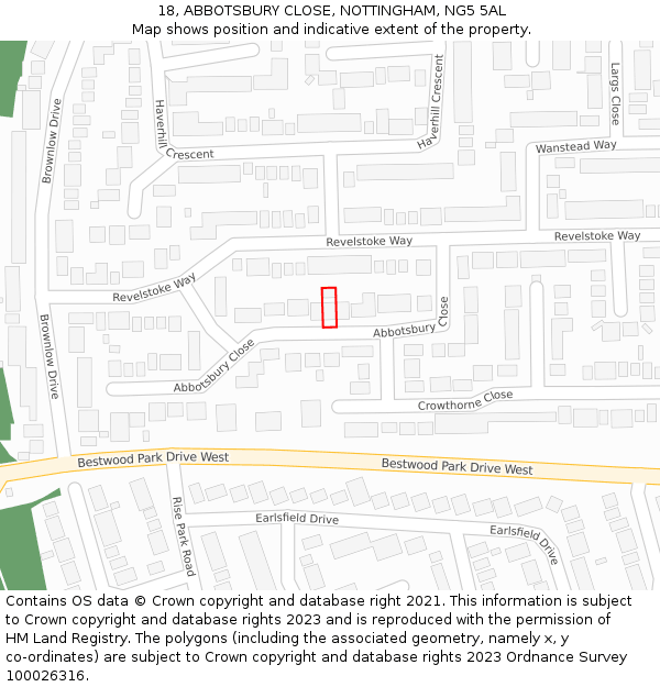 18, ABBOTSBURY CLOSE, NOTTINGHAM, NG5 5AL: Location map and indicative extent of plot