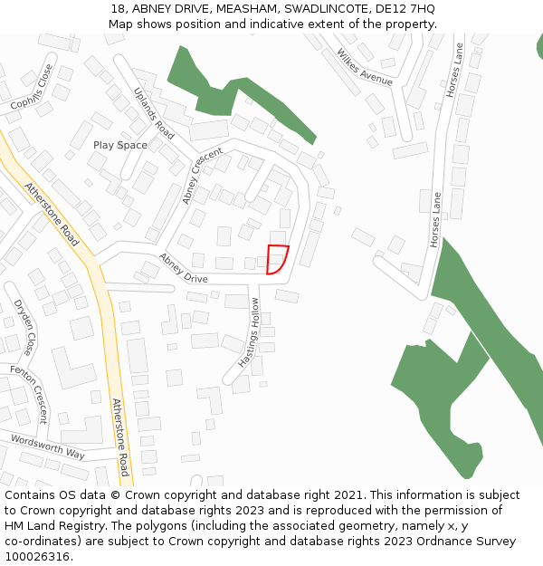 18, ABNEY DRIVE, MEASHAM, SWADLINCOTE, DE12 7HQ: Location map and indicative extent of plot