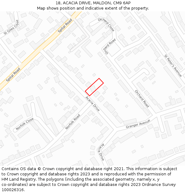 18, ACACIA DRIVE, MALDON, CM9 6AP: Location map and indicative extent of plot