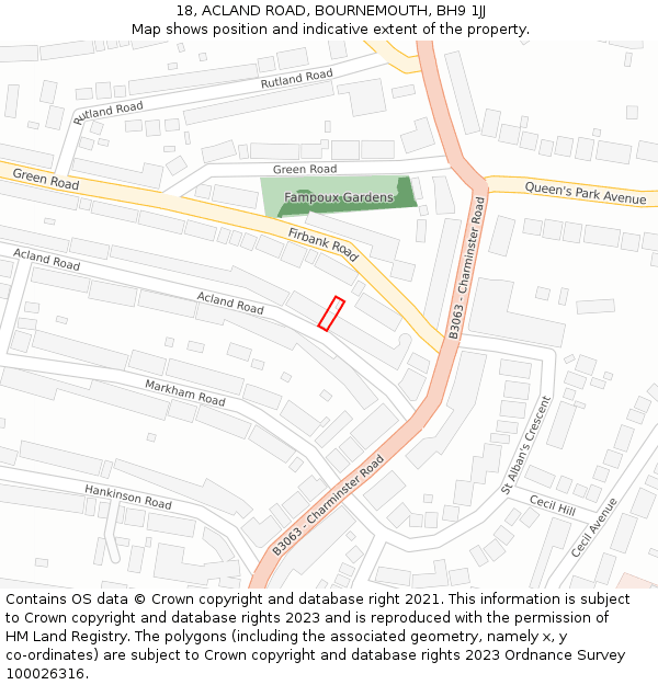 18, ACLAND ROAD, BOURNEMOUTH, BH9 1JJ: Location map and indicative extent of plot