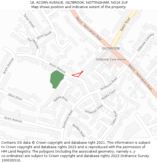 18, ACORN AVENUE, GILTBROOK, NOTTINGHAM, NG16 2UF: Location map and indicative extent of plot