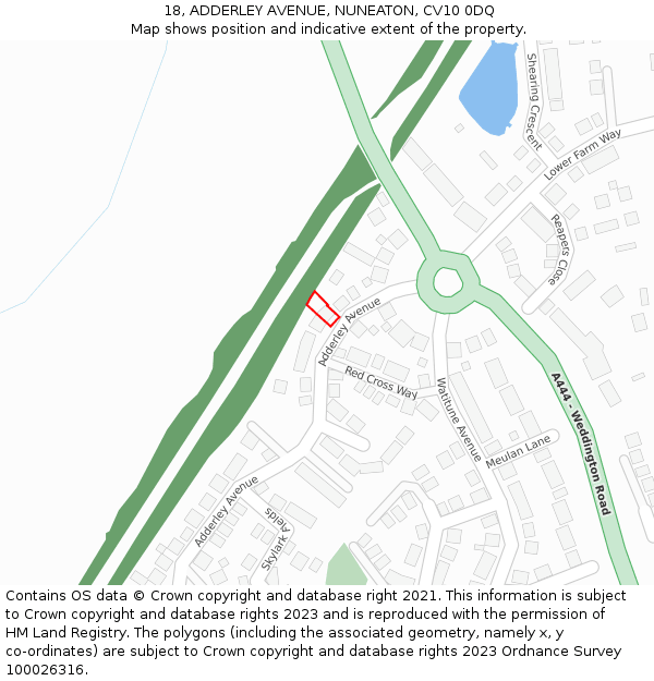 18, ADDERLEY AVENUE, NUNEATON, CV10 0DQ: Location map and indicative extent of plot