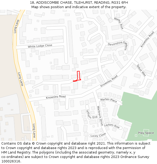 18, ADDISCOMBE CHASE, TILEHURST, READING, RG31 6FH: Location map and indicative extent of plot