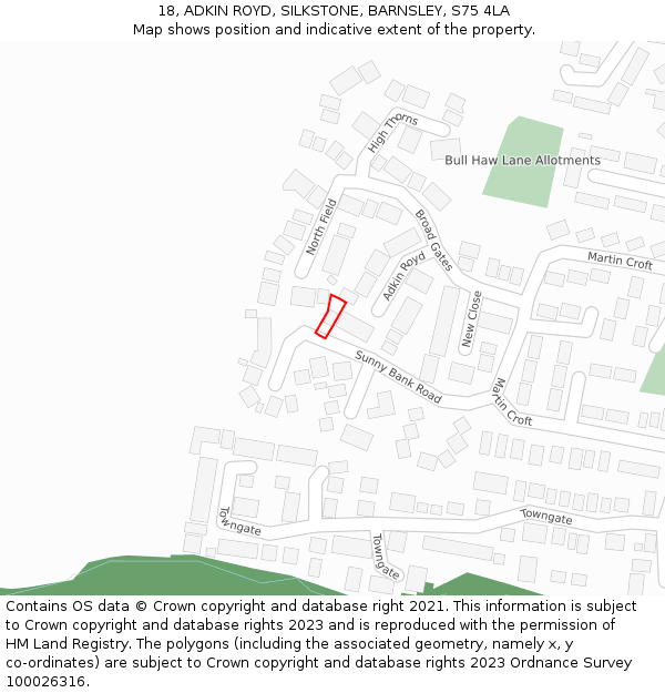 18, ADKIN ROYD, SILKSTONE, BARNSLEY, S75 4LA: Location map and indicative extent of plot