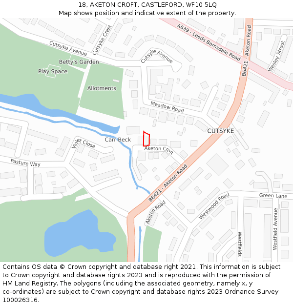18, AKETON CROFT, CASTLEFORD, WF10 5LQ: Location map and indicative extent of plot