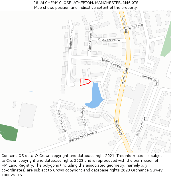 18, ALCHEMY CLOSE, ATHERTON, MANCHESTER, M46 0TS: Location map and indicative extent of plot