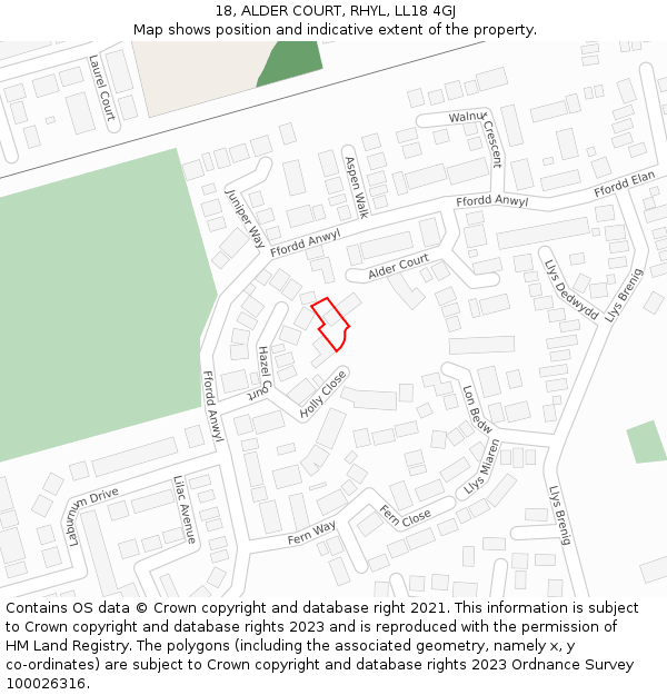 18, ALDER COURT, RHYL, LL18 4GJ: Location map and indicative extent of plot