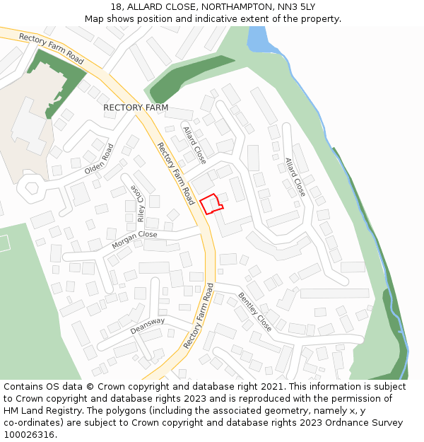 18, ALLARD CLOSE, NORTHAMPTON, NN3 5LY: Location map and indicative extent of plot
