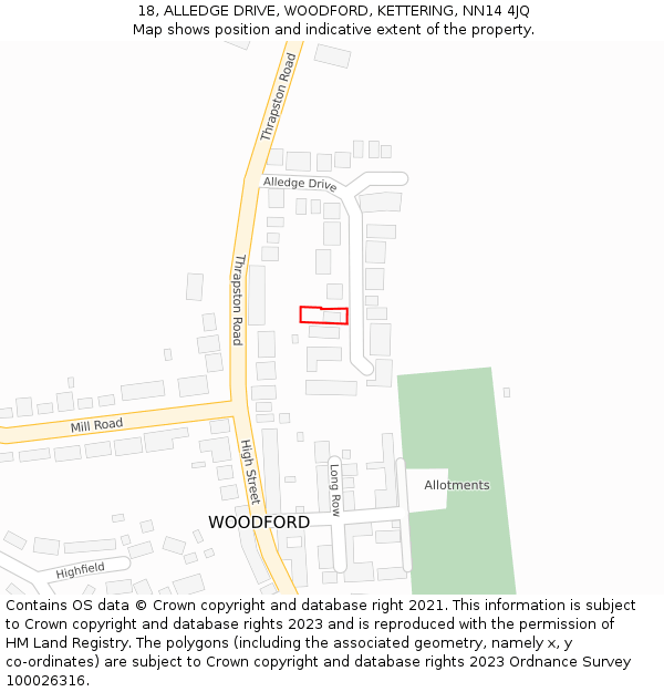 18, ALLEDGE DRIVE, WOODFORD, KETTERING, NN14 4JQ: Location map and indicative extent of plot