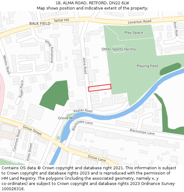 18, ALMA ROAD, RETFORD, DN22 6LW: Location map and indicative extent of plot