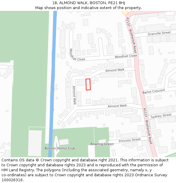 18, ALMOND WALK, BOSTON, PE21 8HJ: Location map and indicative extent of plot