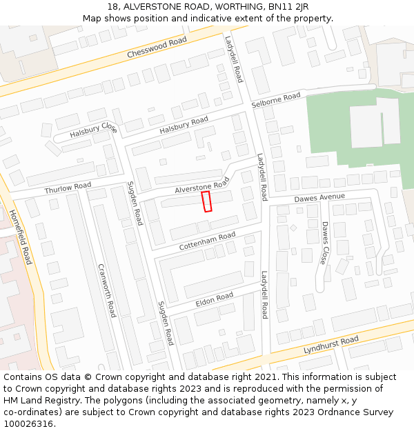 18, ALVERSTONE ROAD, WORTHING, BN11 2JR: Location map and indicative extent of plot