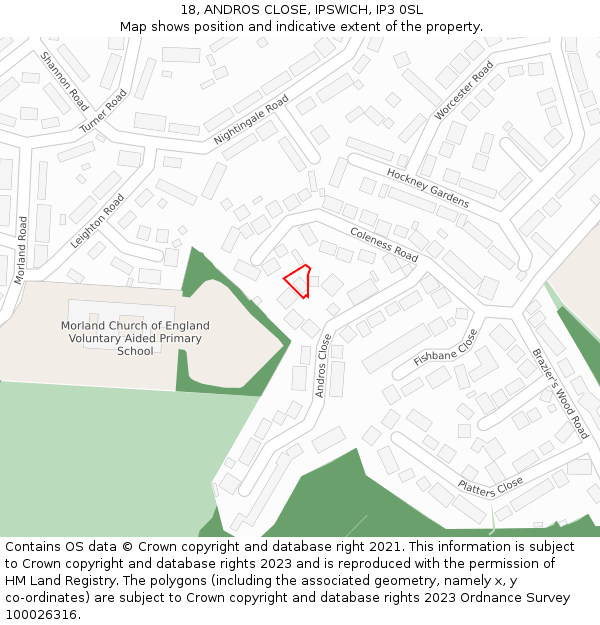 18, ANDROS CLOSE, IPSWICH, IP3 0SL: Location map and indicative extent of plot