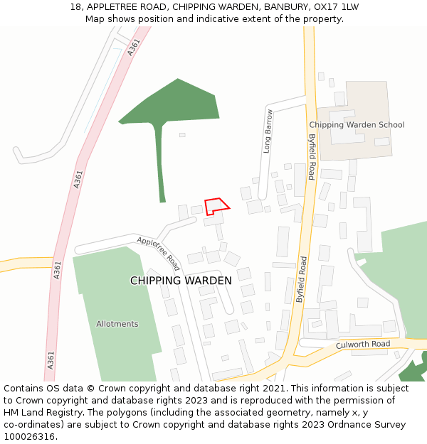 18, APPLETREE ROAD, CHIPPING WARDEN, BANBURY, OX17 1LW: Location map and indicative extent of plot