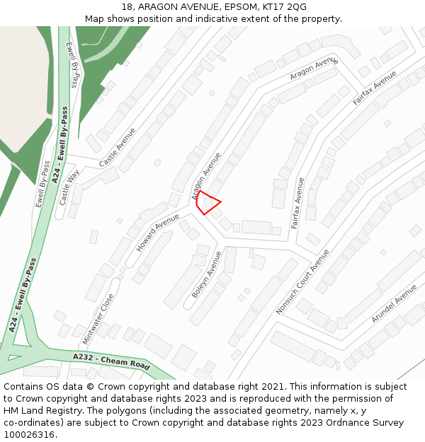 18, ARAGON AVENUE, EPSOM, KT17 2QG: Location map and indicative extent of plot