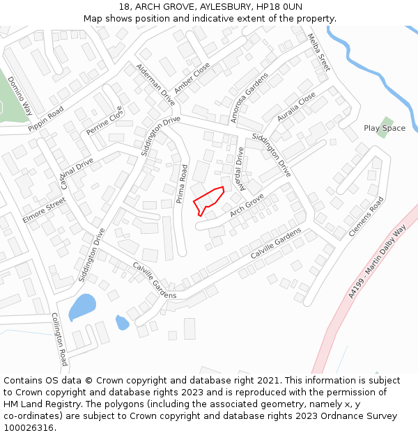 18, ARCH GROVE, AYLESBURY, HP18 0UN: Location map and indicative extent of plot