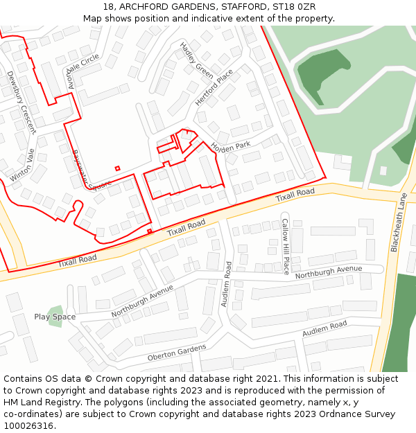 18, ARCHFORD GARDENS, STAFFORD, ST18 0ZR: Location map and indicative extent of plot