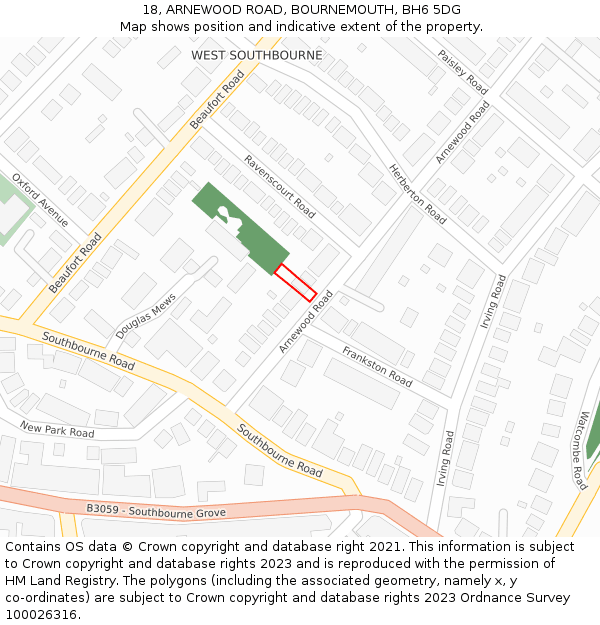 18, ARNEWOOD ROAD, BOURNEMOUTH, BH6 5DG: Location map and indicative extent of plot
