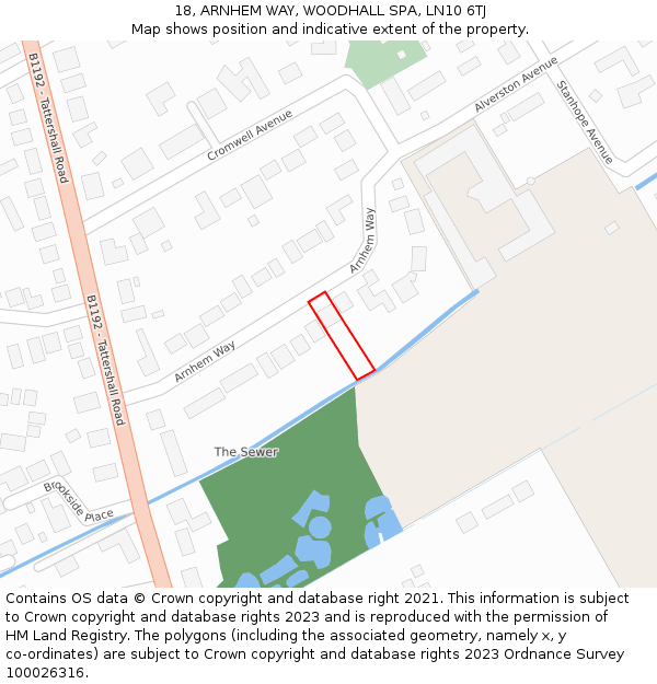 18, ARNHEM WAY, WOODHALL SPA, LN10 6TJ: Location map and indicative extent of plot