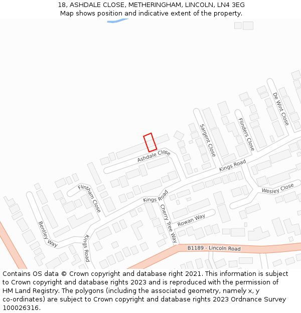 18, ASHDALE CLOSE, METHERINGHAM, LINCOLN, LN4 3EG: Location map and indicative extent of plot
