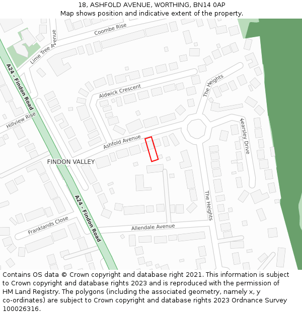 18, ASHFOLD AVENUE, WORTHING, BN14 0AP: Location map and indicative extent of plot