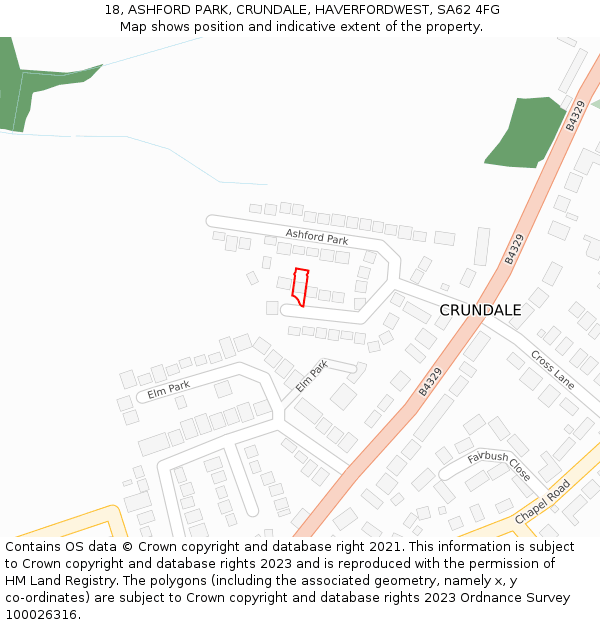 18, ASHFORD PARK, CRUNDALE, HAVERFORDWEST, SA62 4FG: Location map and indicative extent of plot