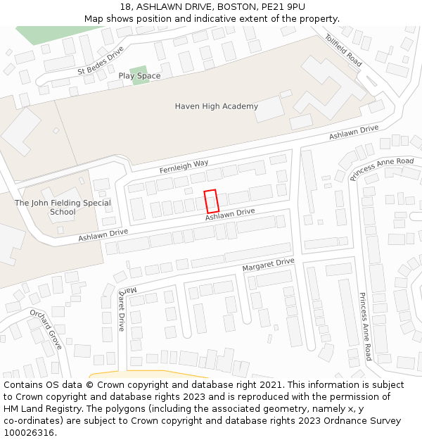 18, ASHLAWN DRIVE, BOSTON, PE21 9PU: Location map and indicative extent of plot
