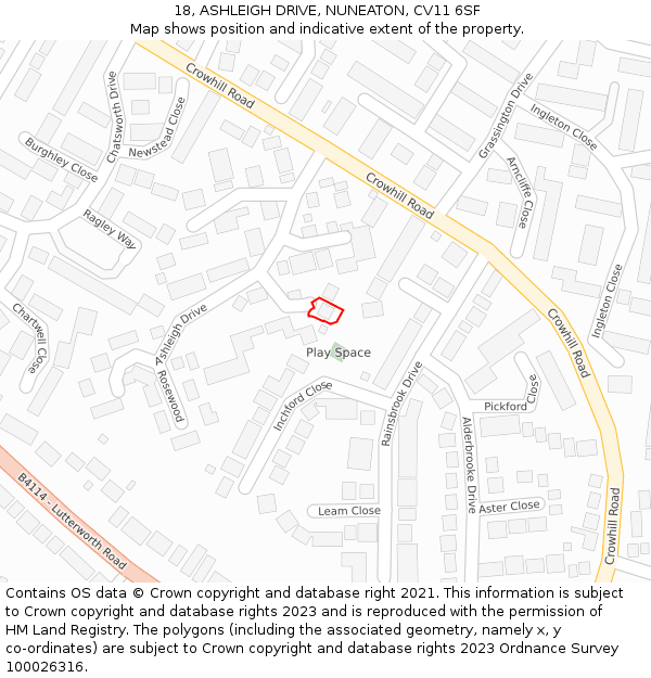 18, ASHLEIGH DRIVE, NUNEATON, CV11 6SF: Location map and indicative extent of plot