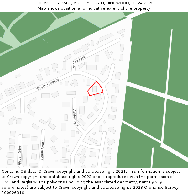 18, ASHLEY PARK, ASHLEY HEATH, RINGWOOD, BH24 2HA: Location map and indicative extent of plot